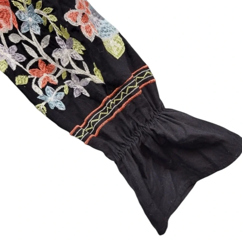 FREE PEOPLE Fleur du Jour Embroidered Off-Shoulder Dress in Black Size Medium - Picture 6 of 8